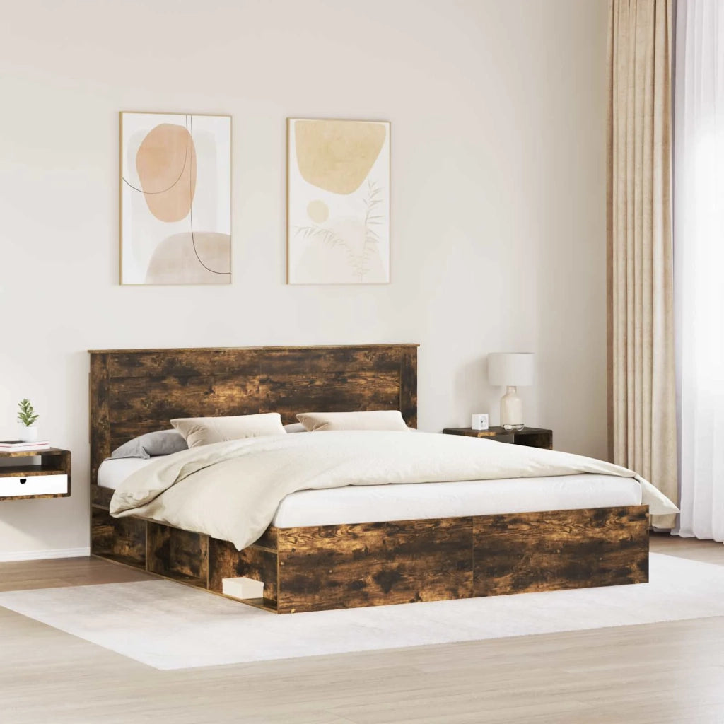 Struttura del letto Rovere fumé 200 x 200 cm Pino massello