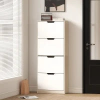 Scarpiera Salvaspazio Slim a 4 Cassetti per 20 Paia di Scarpe 62.5x26x156 cm, color Legno e Bianco