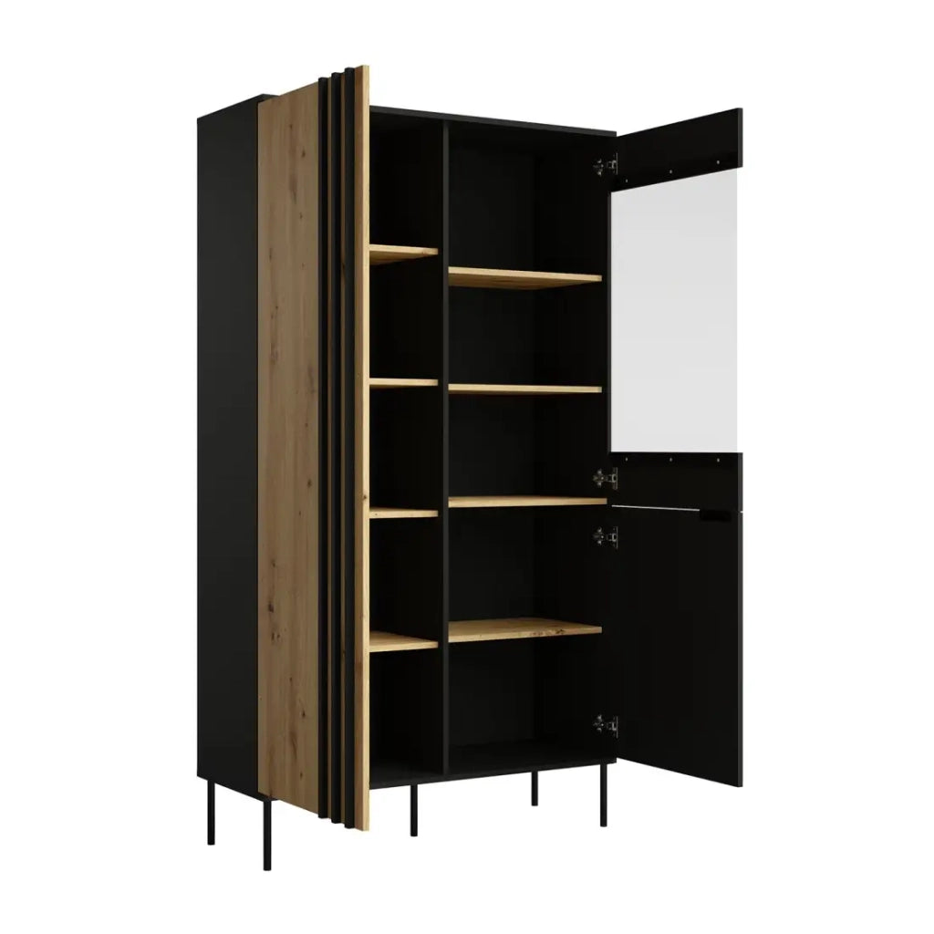 Vetrina design IZO – 2 porte – Nero onice & Rovere chiaro – 110x195x40 cm