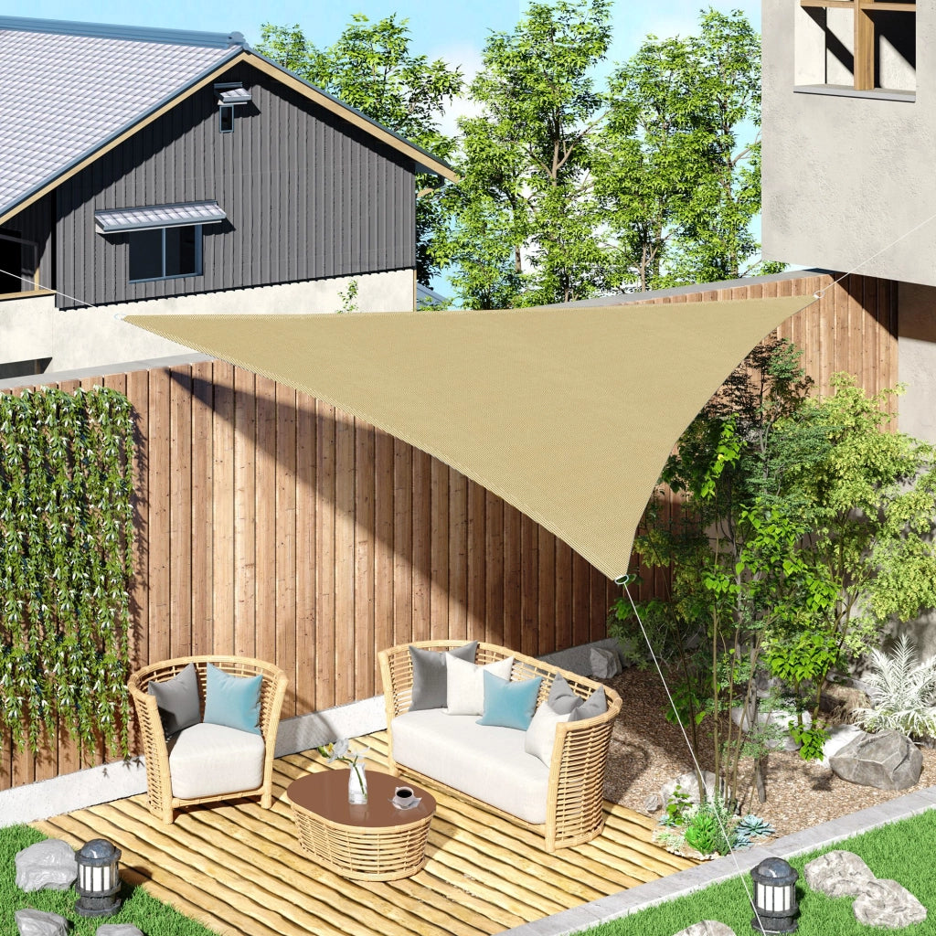 Tenda Parasole Triangolare Impermeabile in HDPE e Metallo, 3x3x3 m, color Ottone