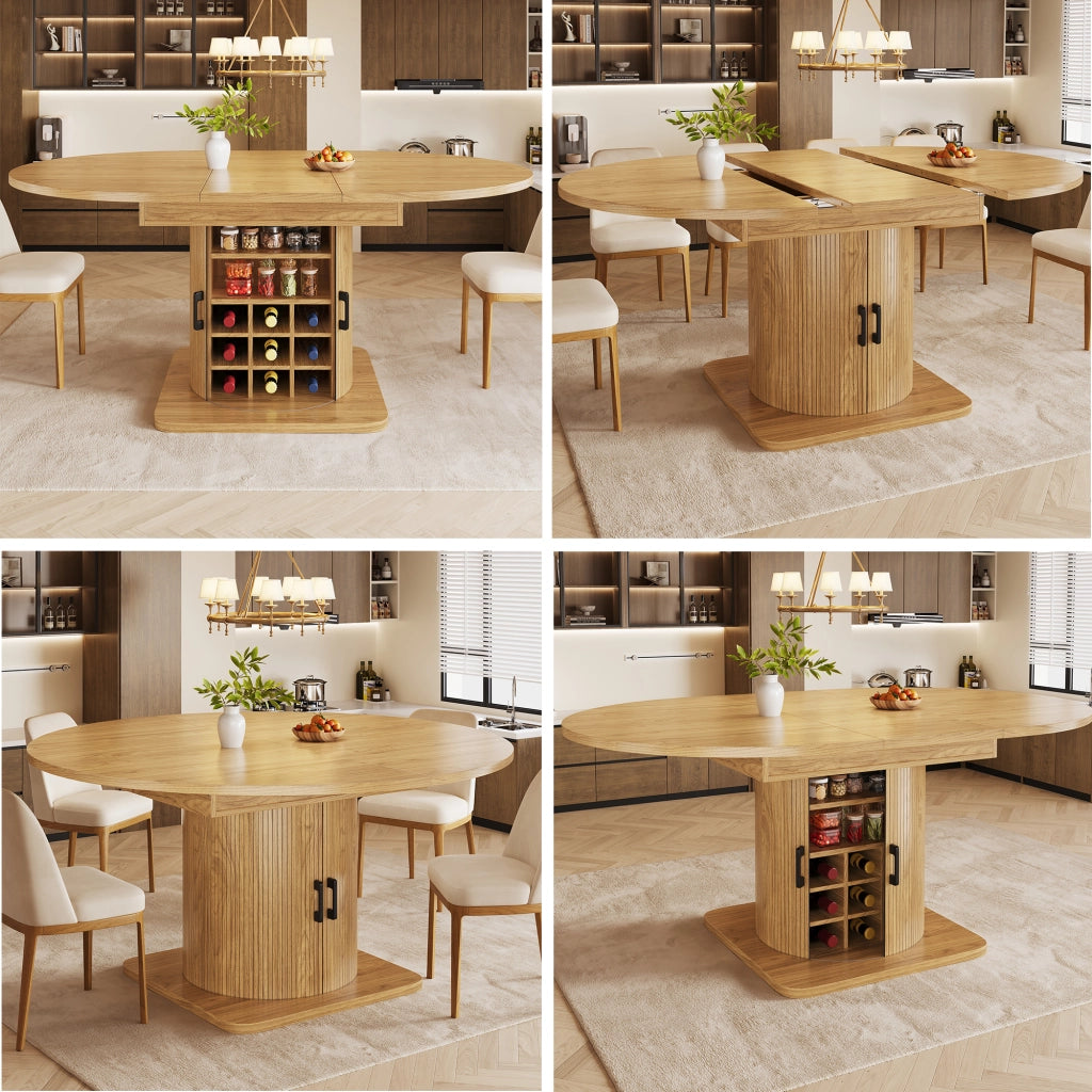 Tavolo allungabile con ripiani rimovibili e portabicchieri, per cucina, in MDF e metallo, naturale 118 × 118 × 76 cm