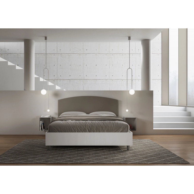 Letto Matrimoniale 160x190 cm struttura bianco frassino testata Antilia - Similpelle,Cappuccino,Con rete