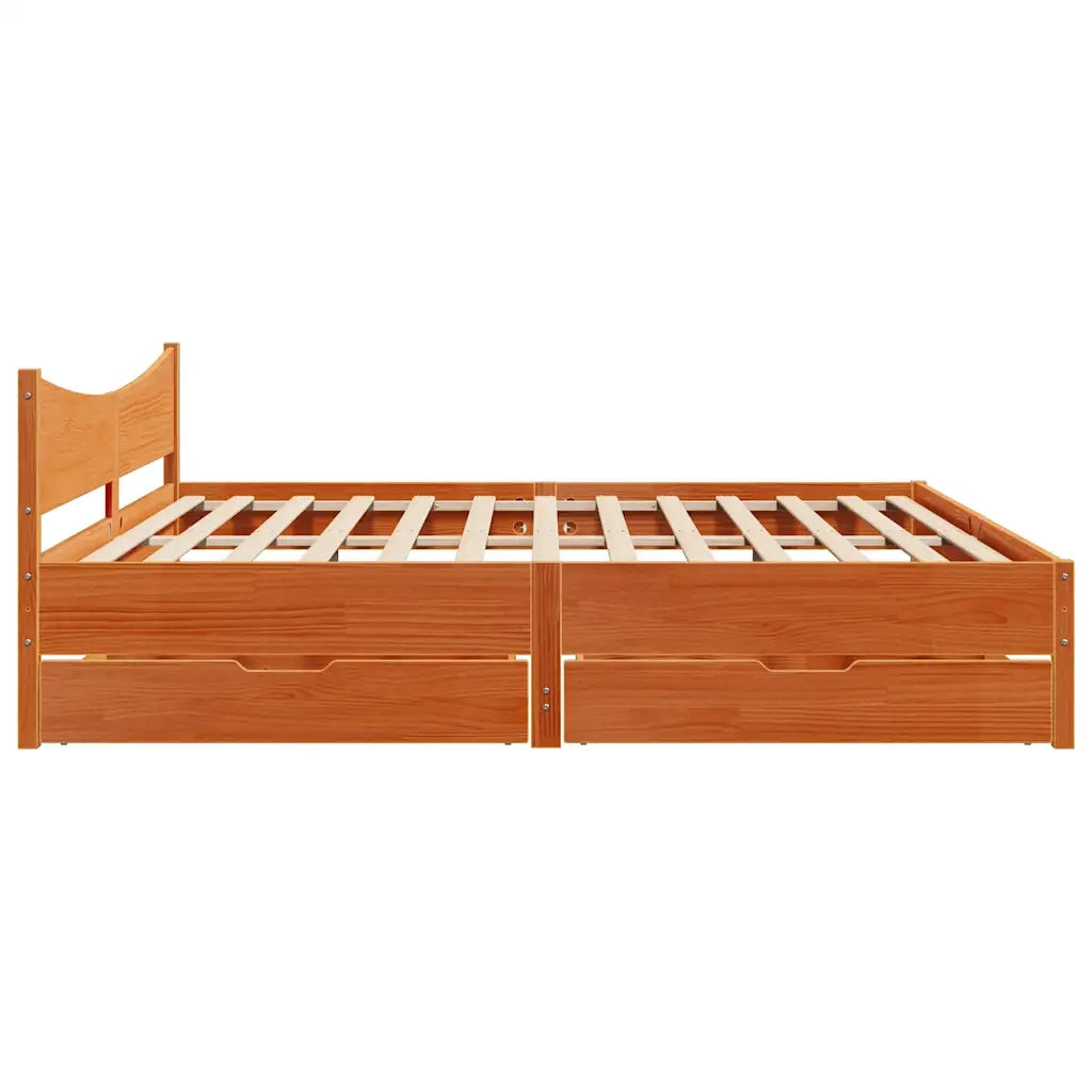 Giroletto con Cassetti-Struttura Letto con contenitore Marrone Cera 200x200 cm Massello Pino