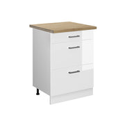 Vicco Mobiletto base per cucina Bianco lucido 60 cm con cassetti, PL Rovere