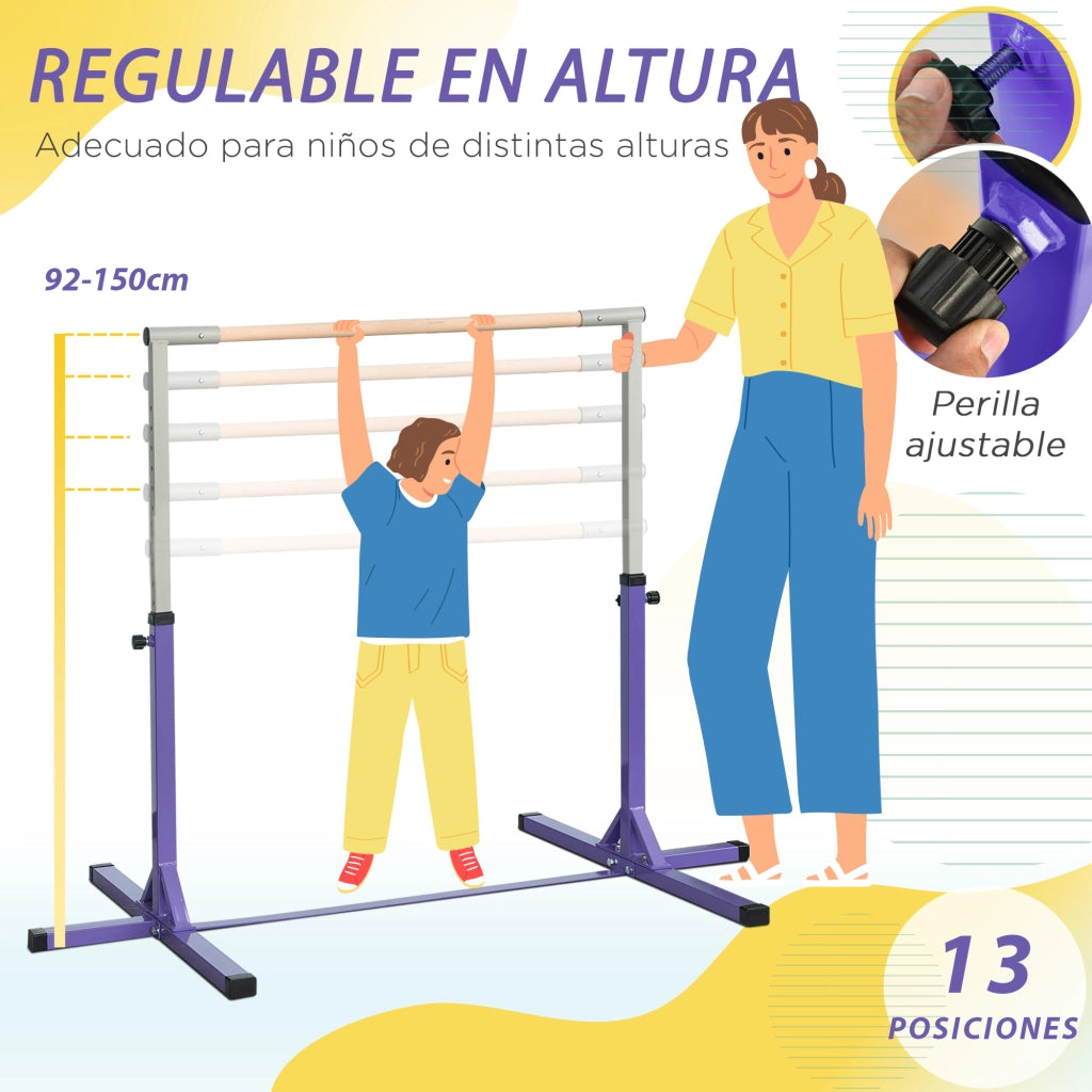 Sbarra Ginnastica per Bambini ¨C zephmum ¨C Regolabile 92-150 cm 75 kg 194x121x150 cm Viola