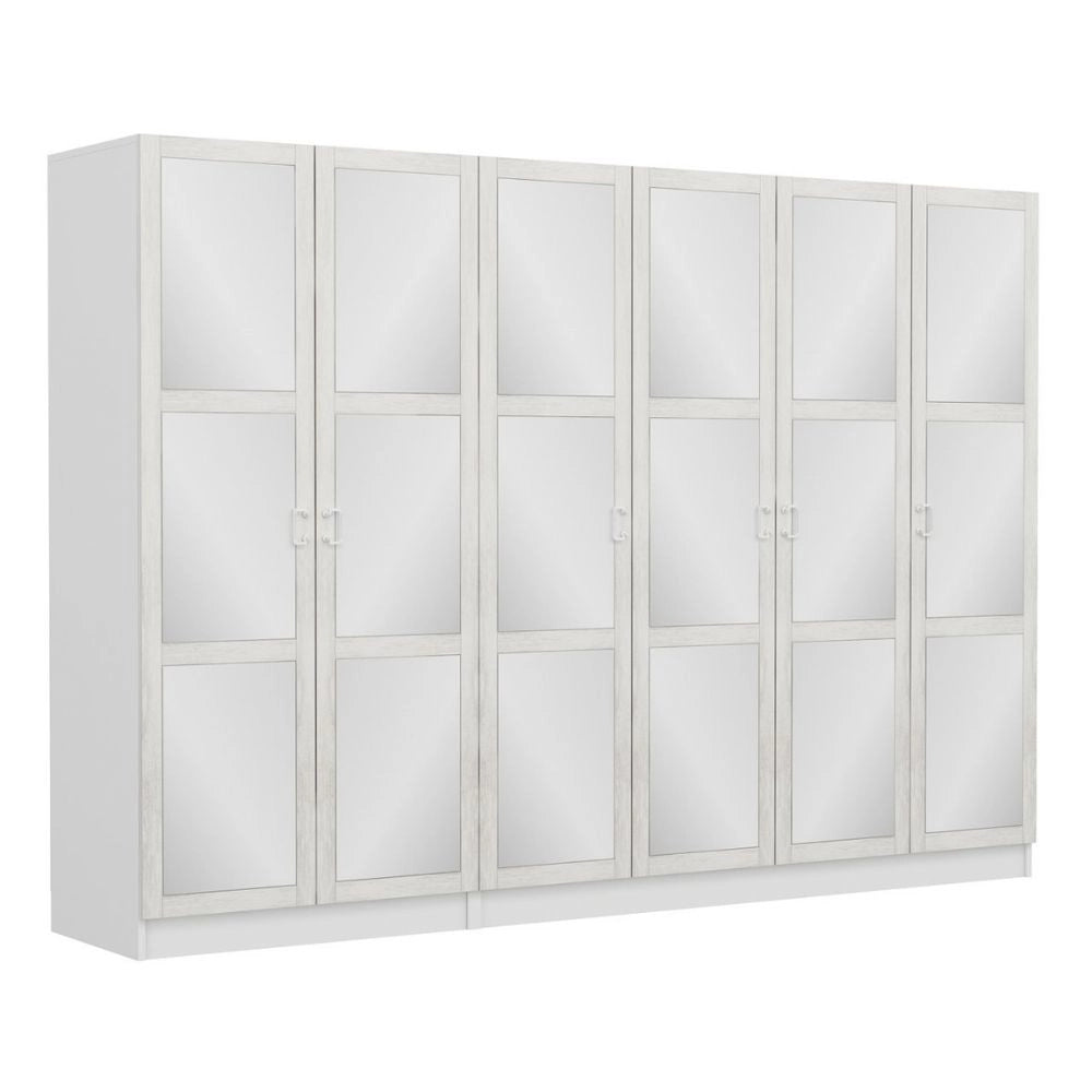 Armadio Kale colore bianco con 6 ante battenti a specchio