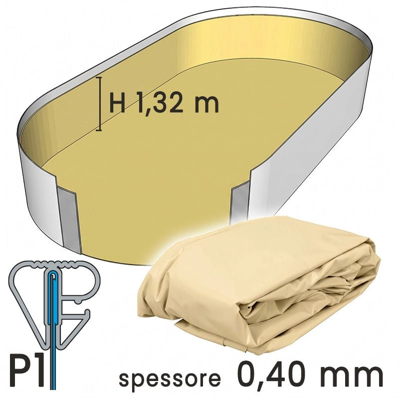 Liner Per Piscine Ovali In Lamiera Di Acciaio 9,15 X 4,57 X H. 1,32 - Colore Azzurro- Spessore 0,60 Mm Colore: Sabbia