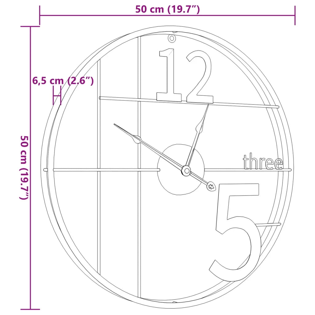 vidaXL Orologio da Parete Nero Ø50 cm in Ferro