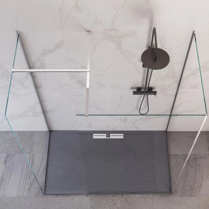 Parete doccia Walk-In in Cristallo 8mm tre lati trasparente - Misura: 100 x 140 x 100 x h195