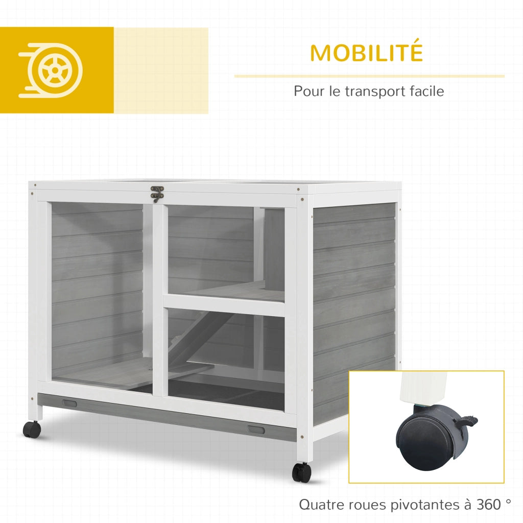 Gabbia per conigli su ruote in legno massello 2 piani tetto apribile 91,5x53,3x73 cm grigio ¨C Xylo