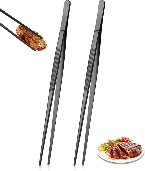 Due set di pinze da cucina, pinze da cucina in acciaio inossidabile avanzate, lunghezza 30 cm, pinze da barbecue a punta/circolare, adatte per cibo, cottura, barbecue e forno