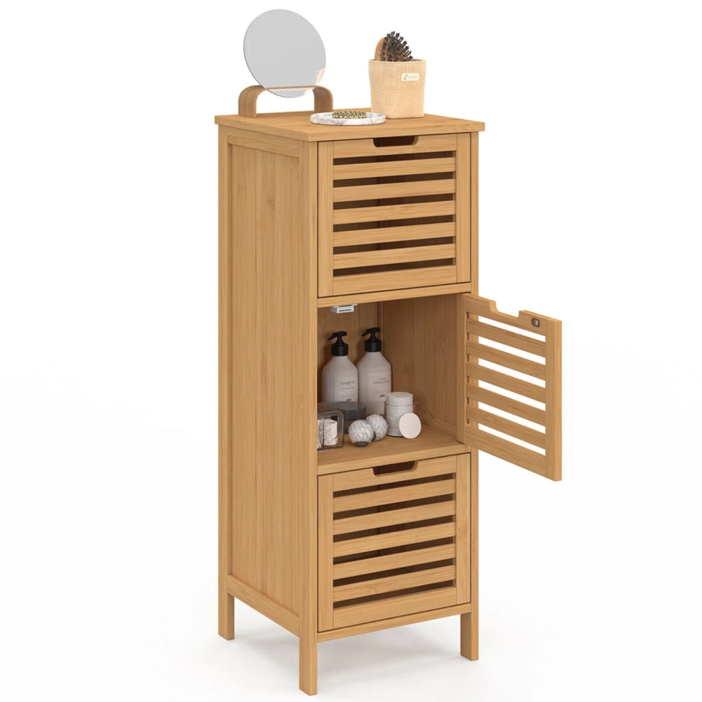 IDMarket - Mobile bagno BEA a 3 ante in bambù 30 x 30 x 80 cm