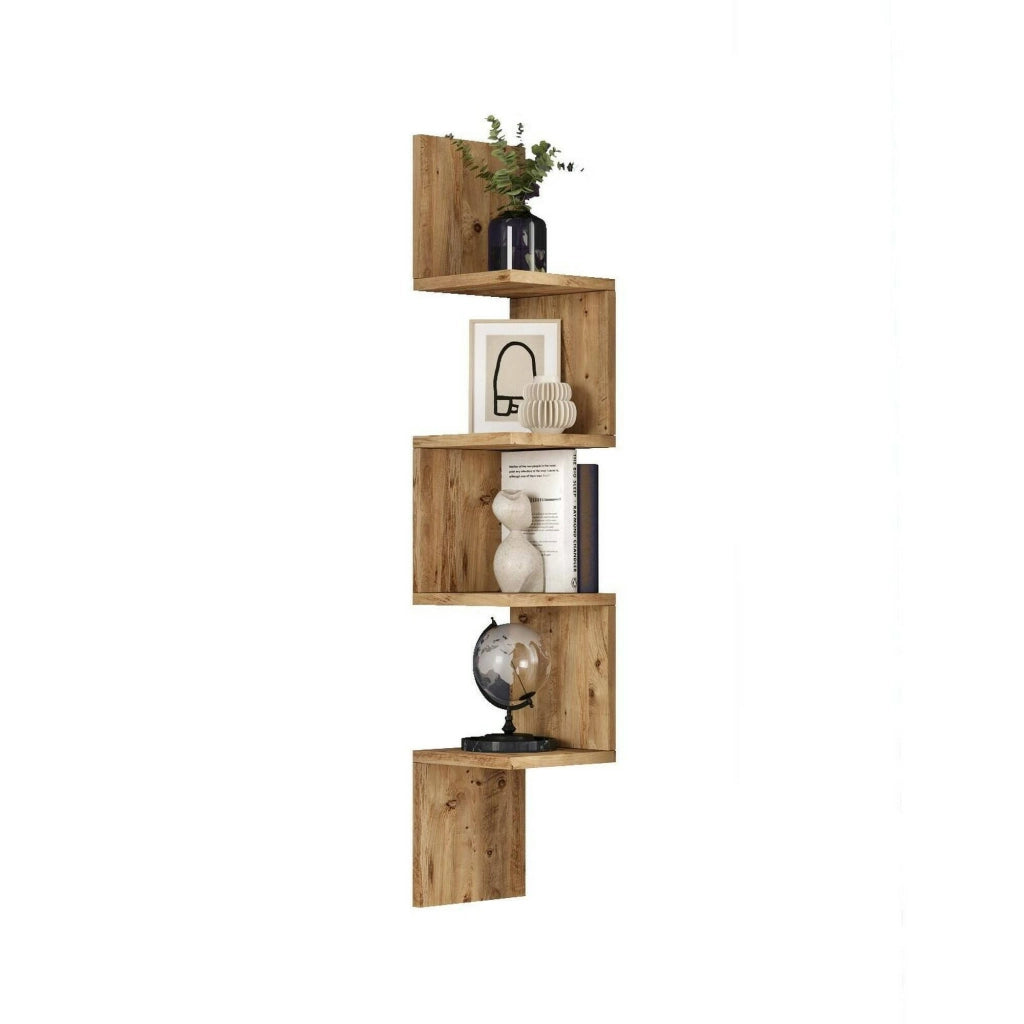Mensola Pawan, Scaffale, Ripiano a muro, Scaffalatura multiuso, 22x22h117 cm, Quercia