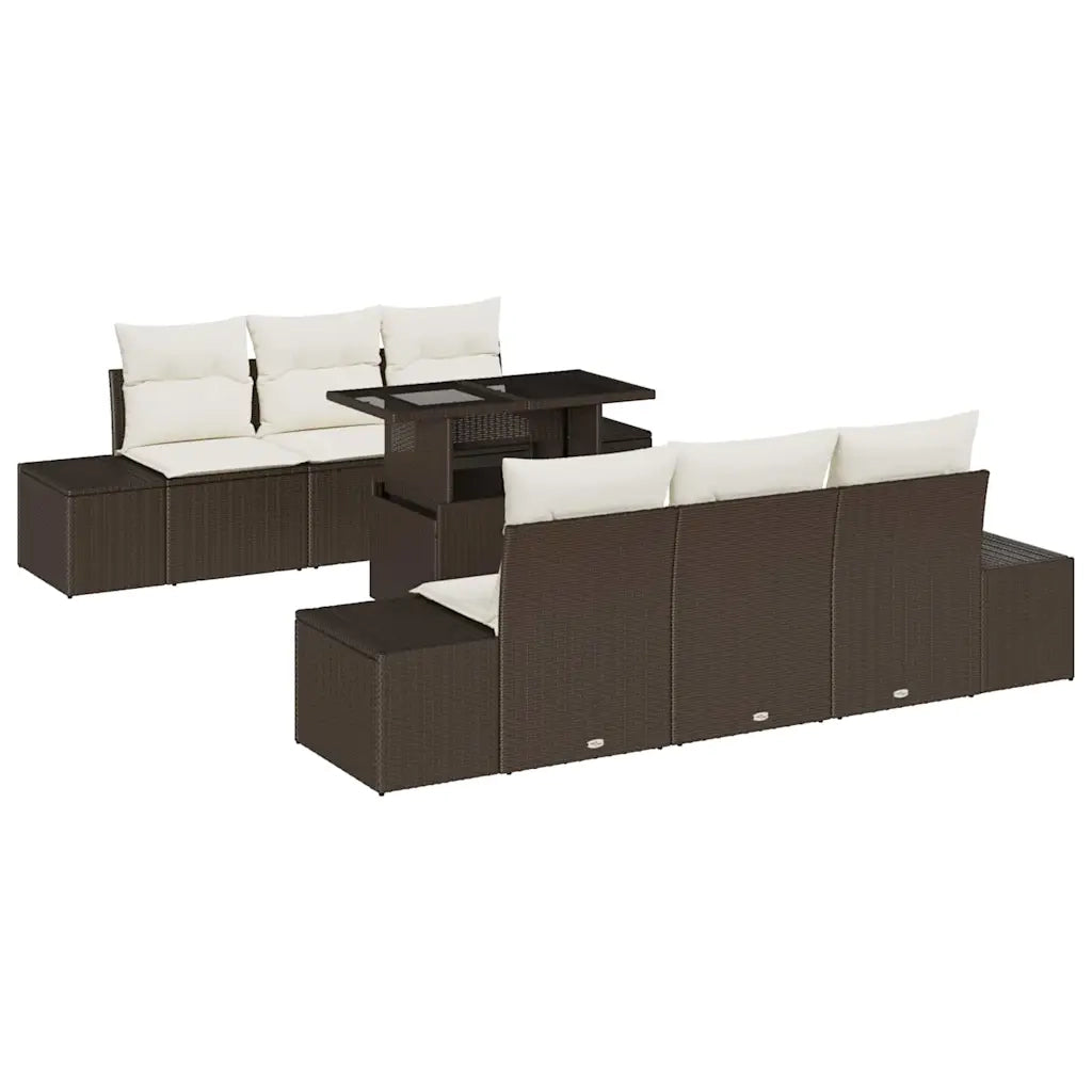 Set Divano da Giardino con cuscino 7 pcs Marrone e Crema