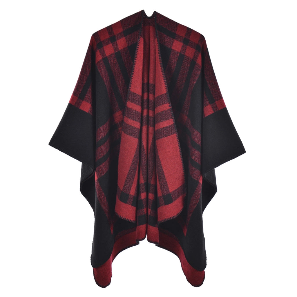 Sciarpa classica da donna, versatile per tutto l'anno, cappa a quadri con spacco in cashmere spesso