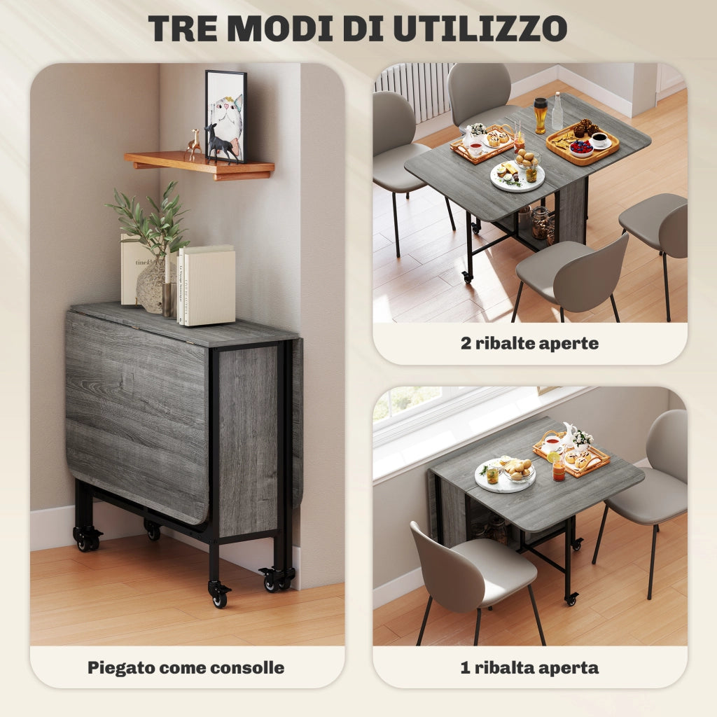 Tavolo da Pranzo Pieghevole per 6 Persone ¨C Zephmum ¨C Legno e Metallo Grigio 130x80x74 cm