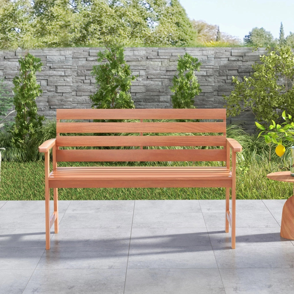 Panchina in legno per esterno con sedile a doghe traspirante e schienale inclinato, Panchina a 2 posti da giardino-Panchine