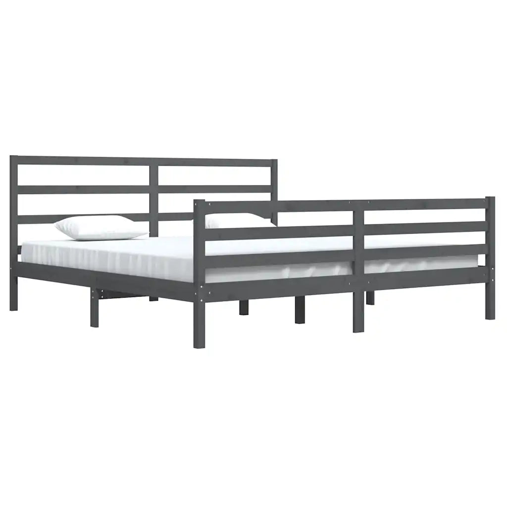 Giroletto-Struttura Letto Grigio in Legno Massello di Pino 200x200 cm 751138