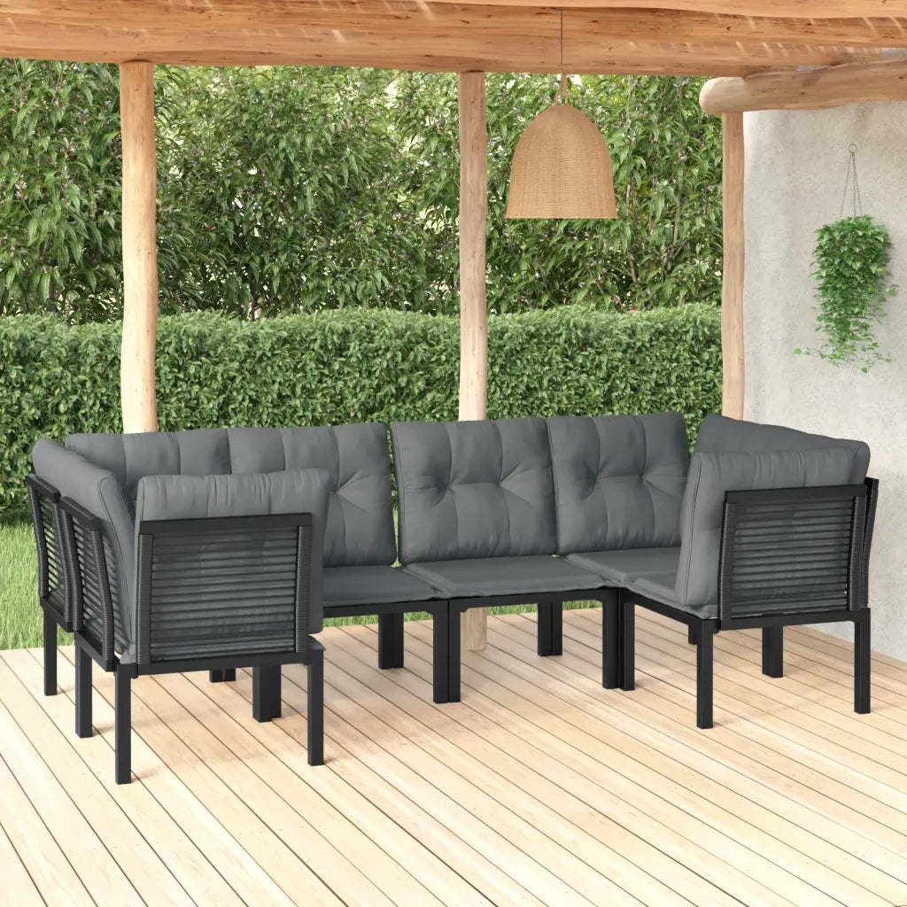 Set Salotto da Giardino 6 pz | Set di Mobili da Esterno in Polyrattan Nero e Grigio