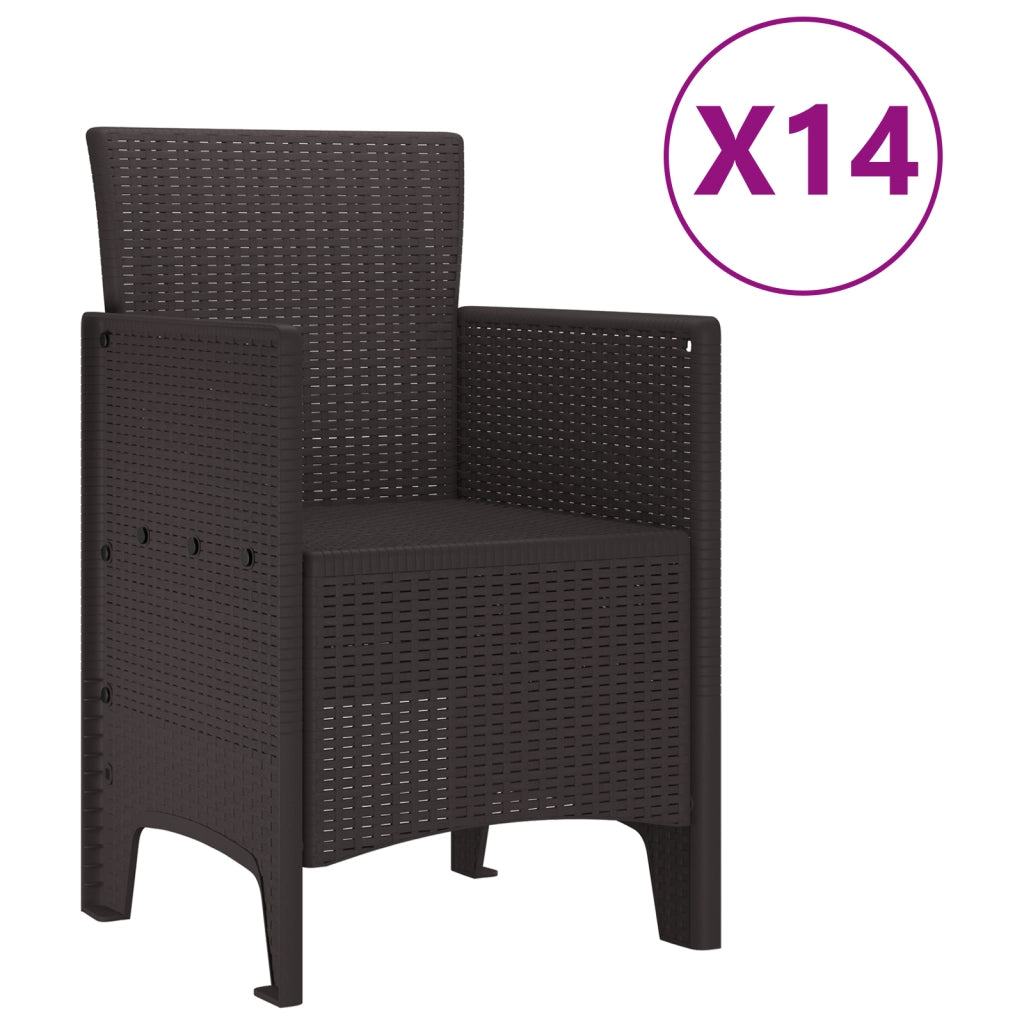 Set da Pranzo da Giardino 15 Pezzi in Polyrattan Marrone di