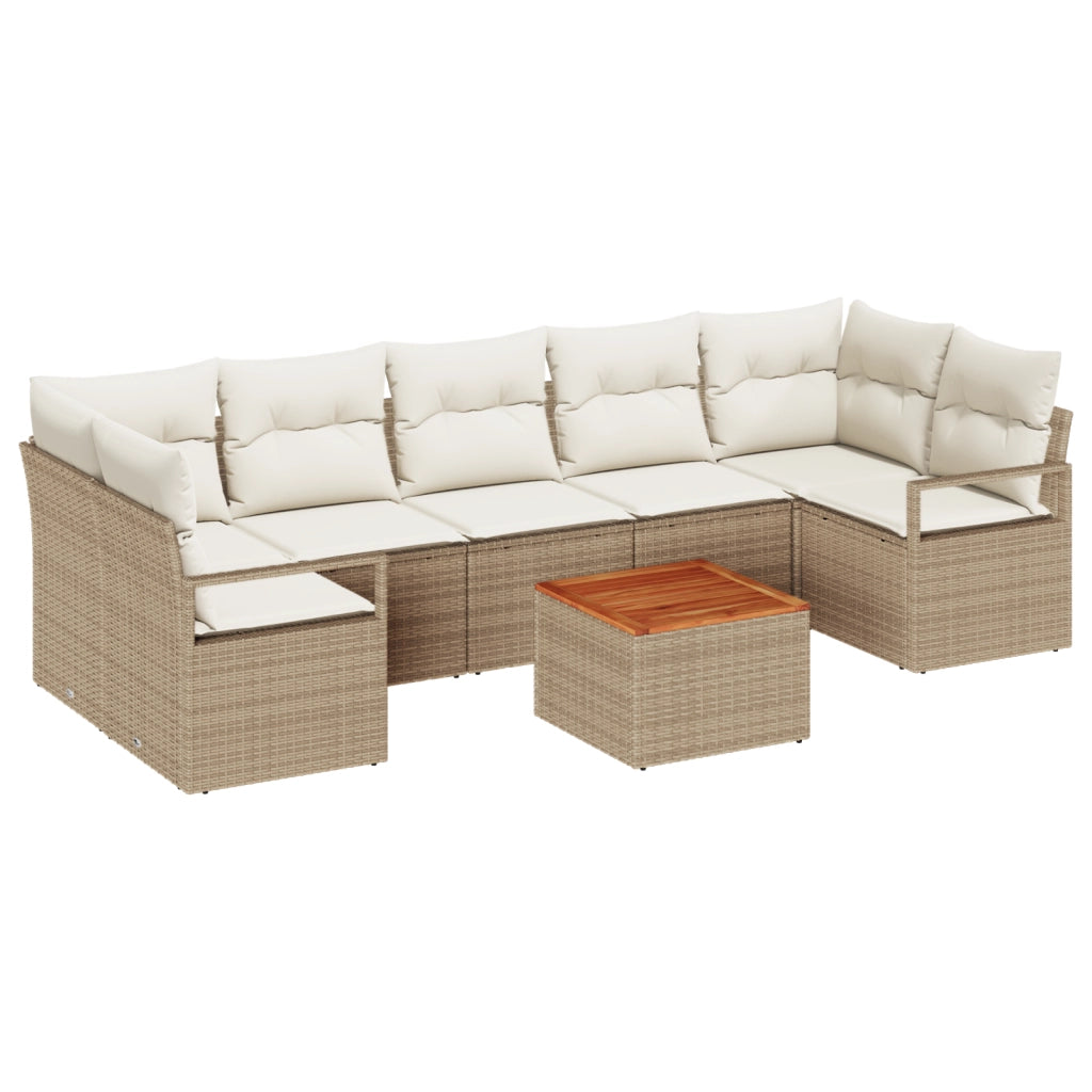 Set divano da giardino 8 pezzi con cuscini beige in polyrattan acacia