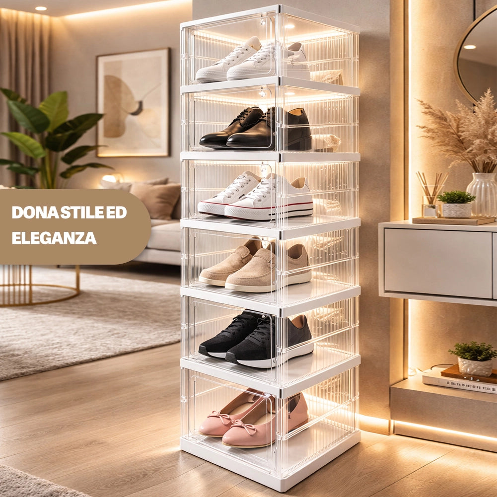 Scarpiera Pieghevole 6 Ripiani in Plastica Trasparente Porta Scarpe Salvaspazio