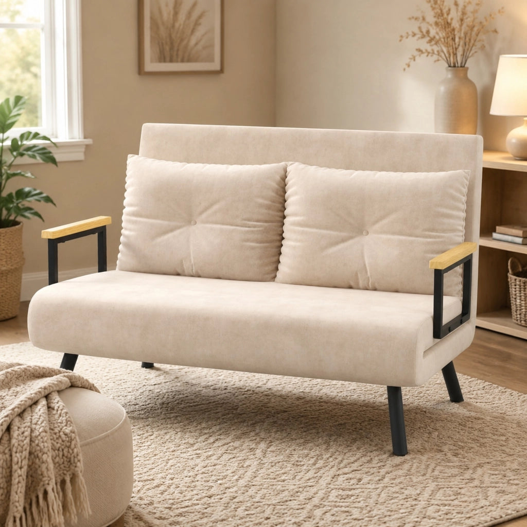 Poltrona letto pieghevole beige con schienale regolabile