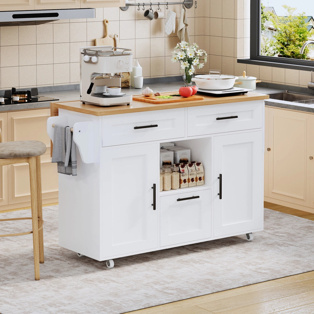 Carrello da cucina con ruote girevoli 120x46(71)x90 cm; bianco; in legno ingegnerizzato