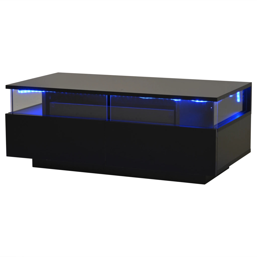 TAVOLINO DA SALOTTO 90 x 45 x 35,5 cm Nero lucido con LED