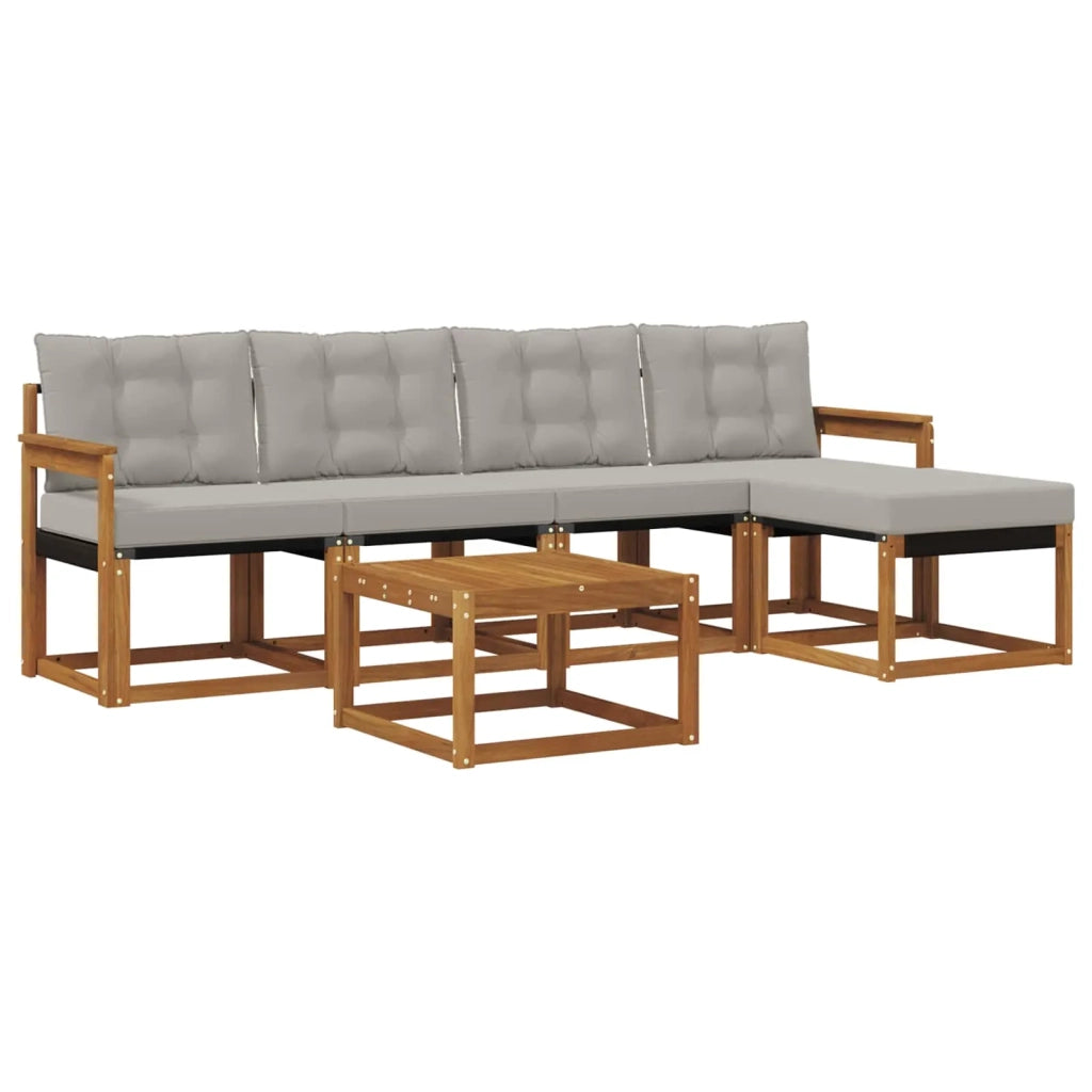 Set di divani da esterno 6 pcs Grigio Naturale e Chiaro