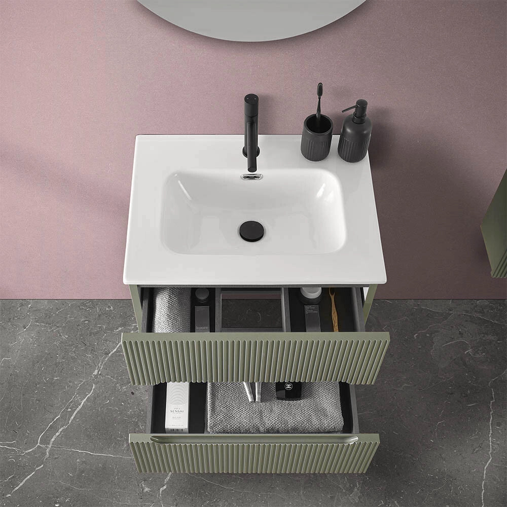 Mobile bagno sospeso cannettato 60 cm verde con Bali
