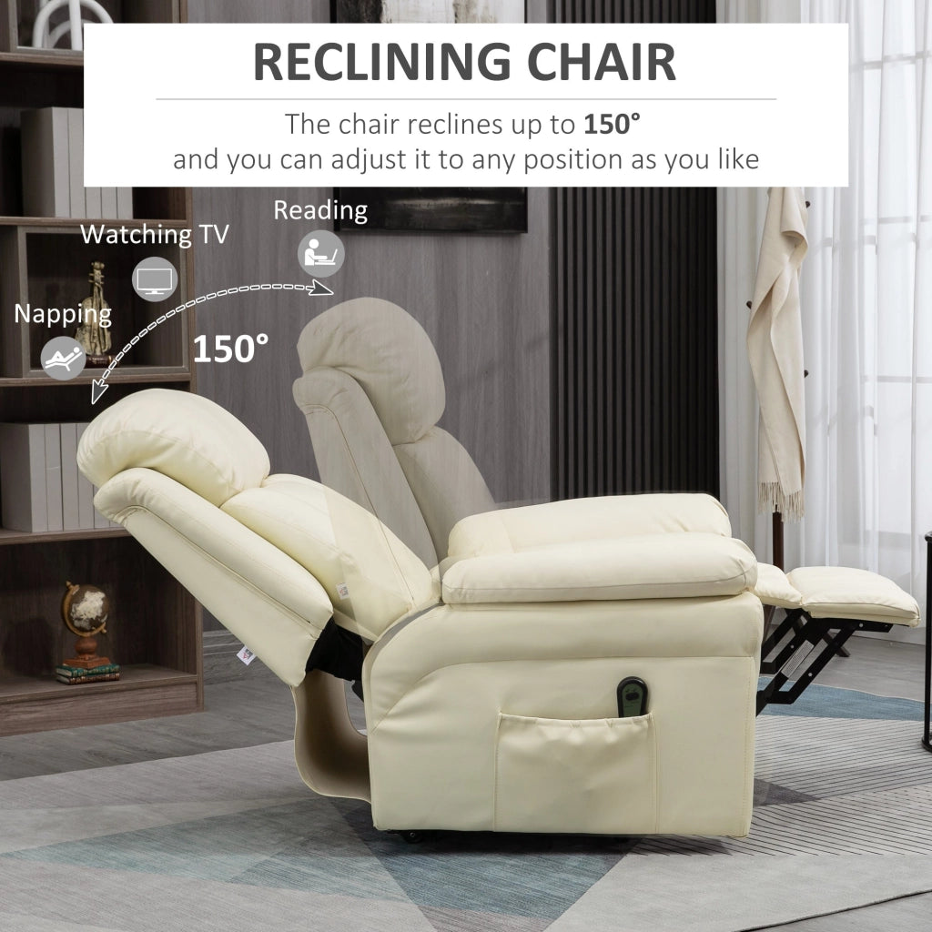 Poltrona Alzapersona Elettrica 1 Motore 96x93x105 cm Reclinabile in Similpelle Crema