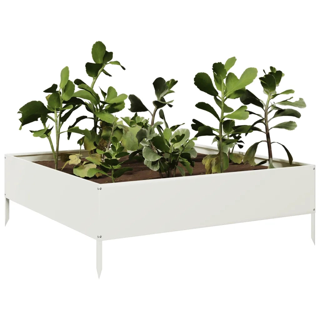 Fioriera Rialzata da Giardino Bianca 100x100x33,5 cm in Acciaio 851025
