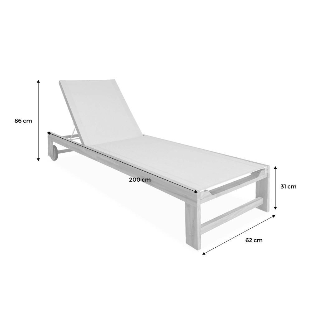Set 2 lettini prendisole in legno multiposizione con ruote, beige
