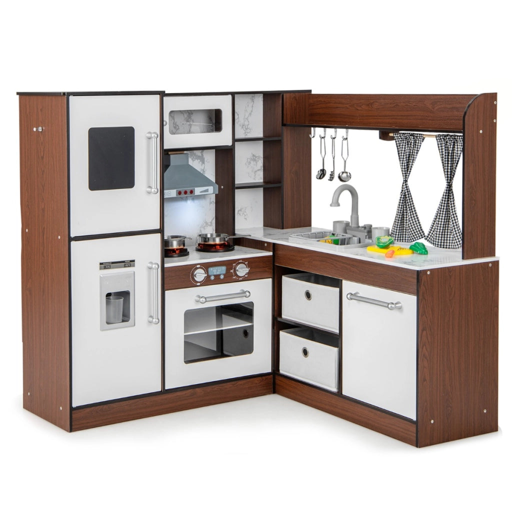 Cucina giocattolo angolare con luci e suoni realistici sistema di circolazione dell'acqua-Cucina per bambini Marrone