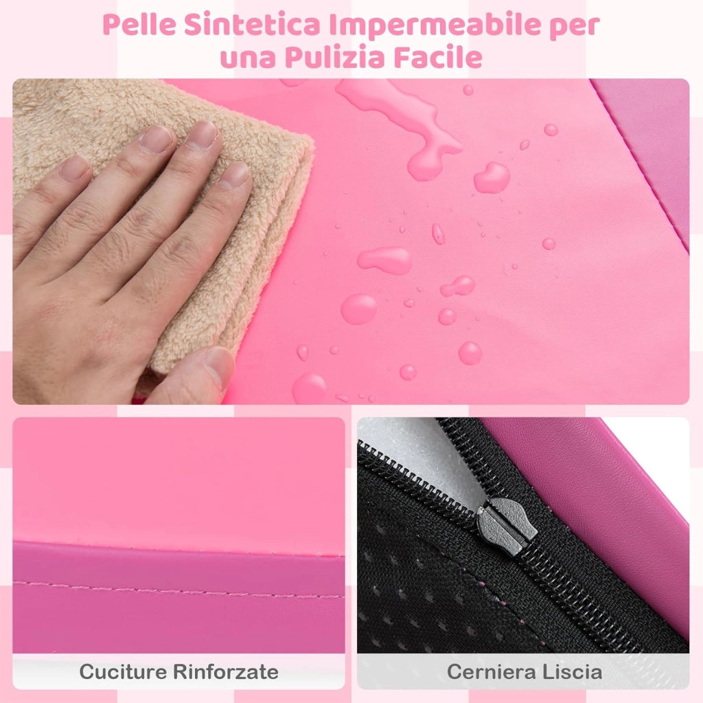 Tappeto Gioco Pieghevole, 144 x 144 cm, Tappetino da Ginnastica con Pelle Impermeabile, Tappeto da Pavimento per Cameretta (Rosa)