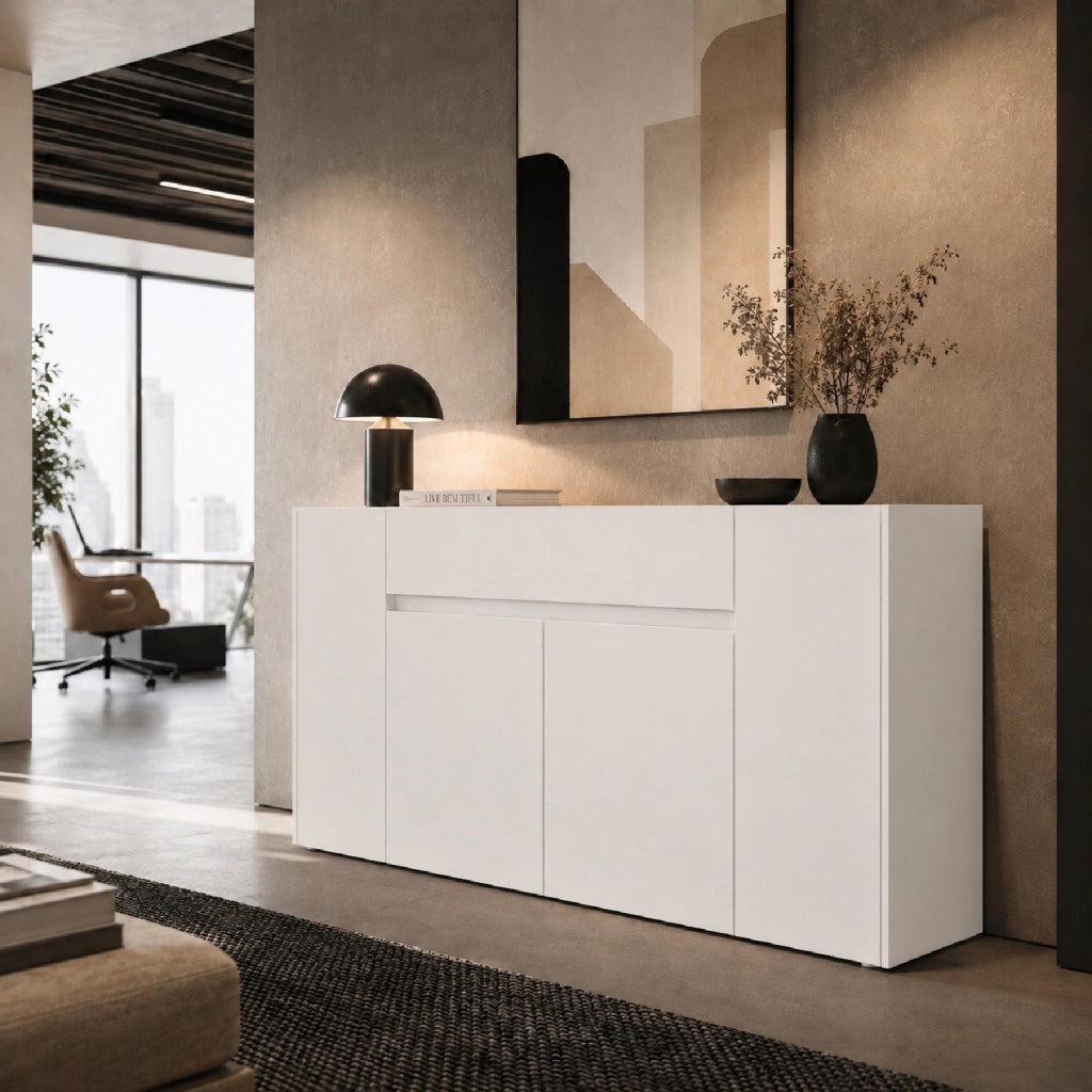 Madia Elegante Con 4 Ante E 1 Cassetto In Melaminico Mobile Contenitore Moderno Per Sala Da Pranzo E Soggiorno 170 X 85 X 40 Cm Bianco