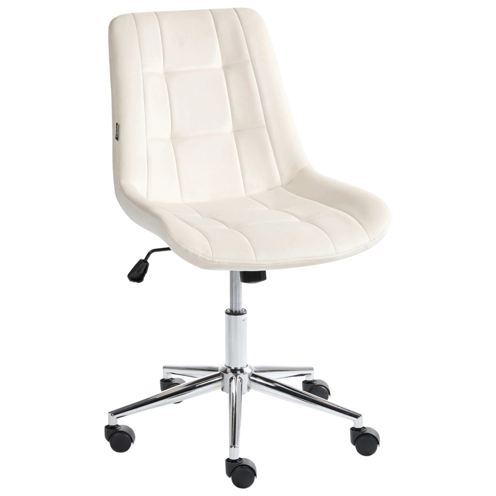 Sedia da ufficio con seduta e schienale in velluto bianco sporco girevole regolabile in altezza moderna per ufficio domestico