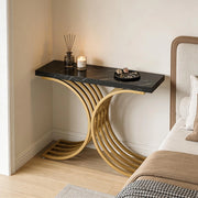 Consolle elegante in marmo e metallo con piano rettangolare per ingresso e soggiorno nero e oro 100 × 30 × 80 cm