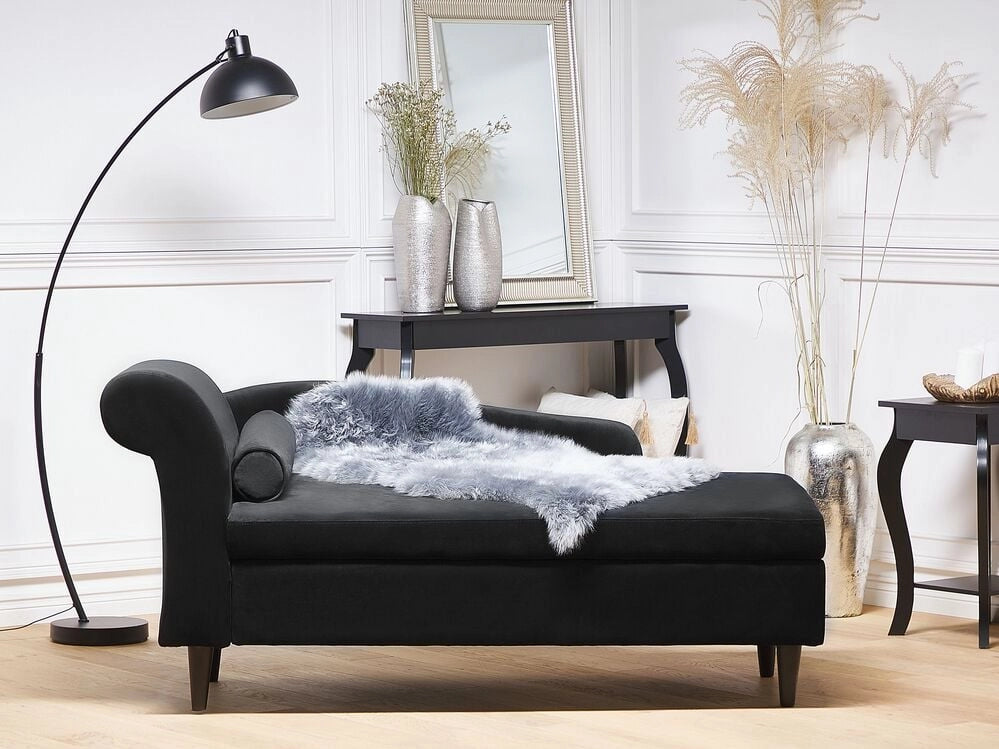 Chaise longue Rivestimento in velluto Nero con contenitore a versione sinistra con supporto