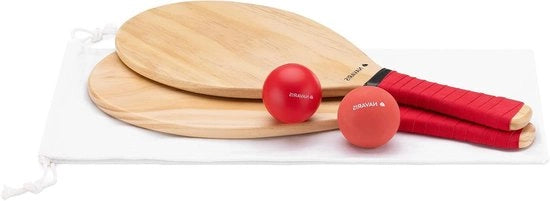 Impermeabile da spiaggia con 2 palloni e due racchette in legno di alta qualità - Ideale per spiaggia, giardino o parco