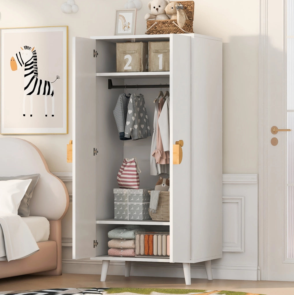 Armadio a due ante 70 x 55 x 170 cm in MDF; bianco; con vani interni e piedi rialzati