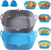 Piatto in silicone 22 cm Accessorio per Airfryer con rivestimento antiaderente (Blu + Grigio) - Set da 2