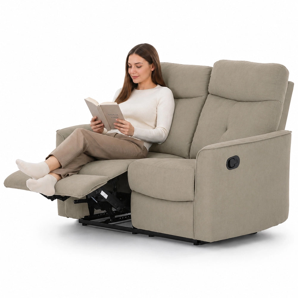 Divano 2 Posti 132x96x103 cm Recliner Manuale 2 Posti in Tessuto Tortora