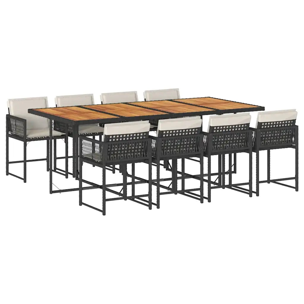 Set da Pranzo da Giardino 9 pz con Cuscini Nero in Polyrattan