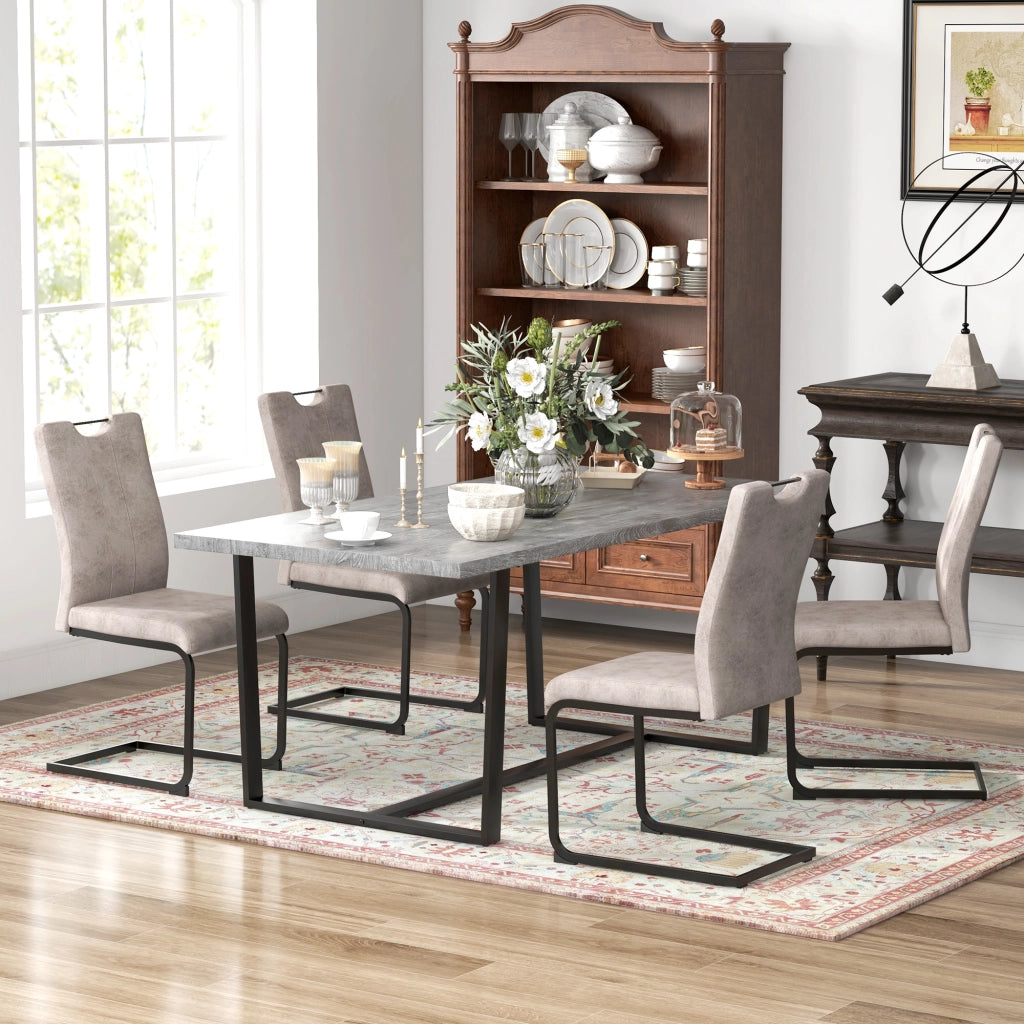 Set di 4 sedie da pranzo con rivestimento in microfibra e gambe in acciaio ¨C zephmum ¨C Grigio 43x58.5x99.5 cm