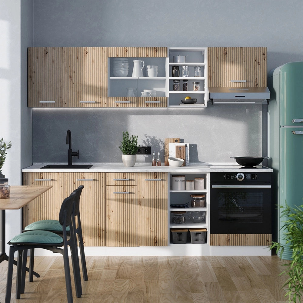 Cucina componibile R-Line Rovere artigianale/Bianco 240 cm, PL Rovere Vicco