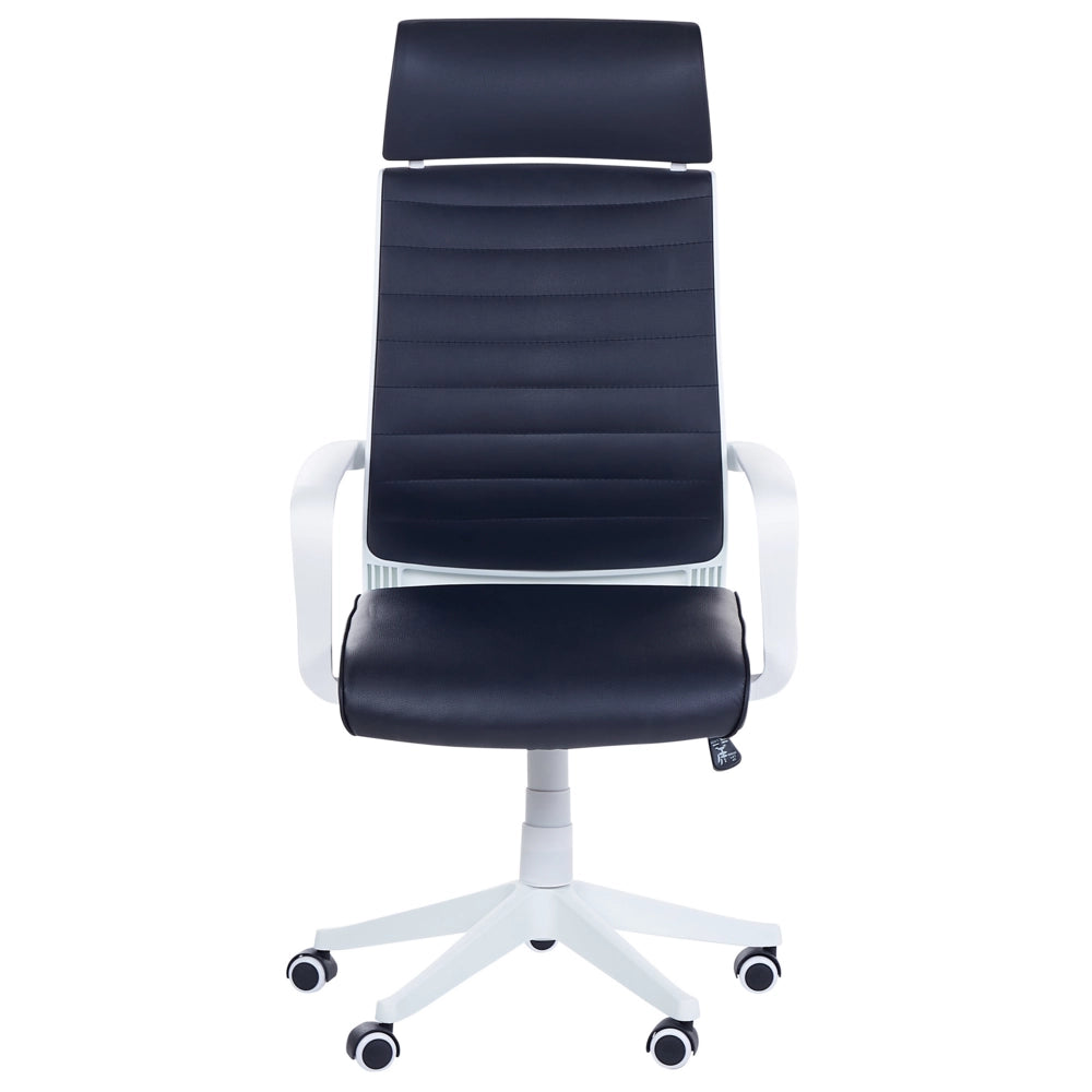 Sedia da Ufficio in Ecopelle Nera e Bianca Girevole Alzata a Gas Regolabile in Altezza con Ruote Ergonomica Moderna