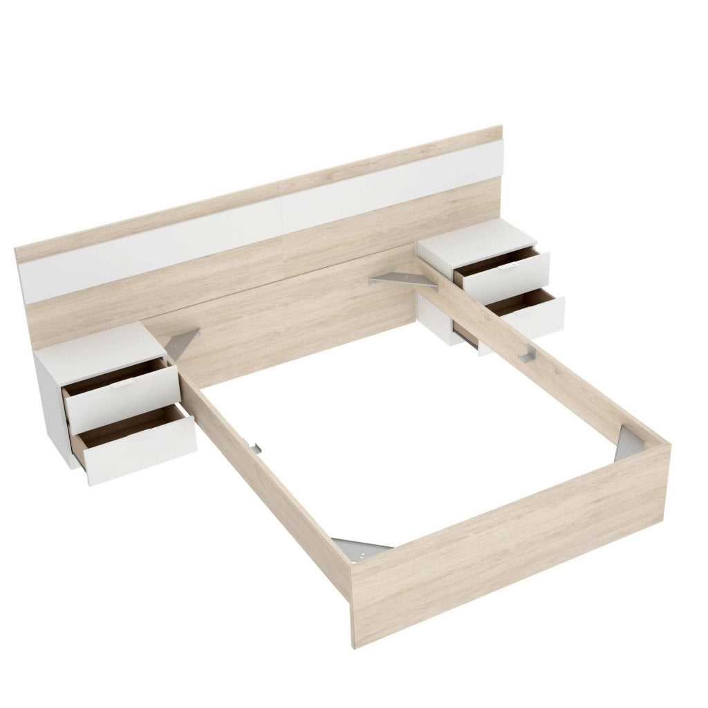 Letto matrimoniale Haima, Sommier per camera da letto, Giroletto per stanza, Struttura porta materasso, 267x205 h96 cm, Rovere e Bianco