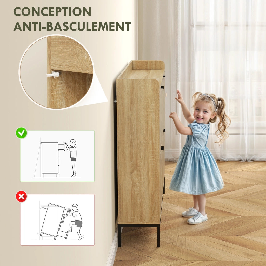 Scarpiera 16 paia con 4 cassetti, ante ribaltabili, ripiani regolabili ¨C zephmum ¨C rovere 110x23.5x95.5 cm